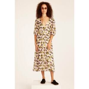 J. CREW Lurex Metallic Threads Chiffon Midi Dress Patchwork Print Womens Size 8